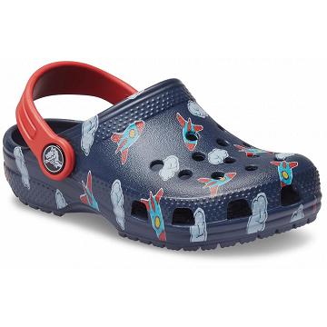 Crocs Klassiska Toddler Printed Clogs Pojke Marinblå | Sverige 1400CTVE